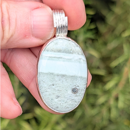 Chalcedony Pendant with Sapphire on a Silver Chain