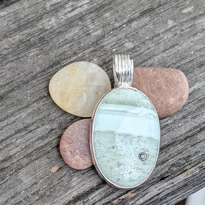 Chalcedony Pendant with Sapphire on a Silver Chain