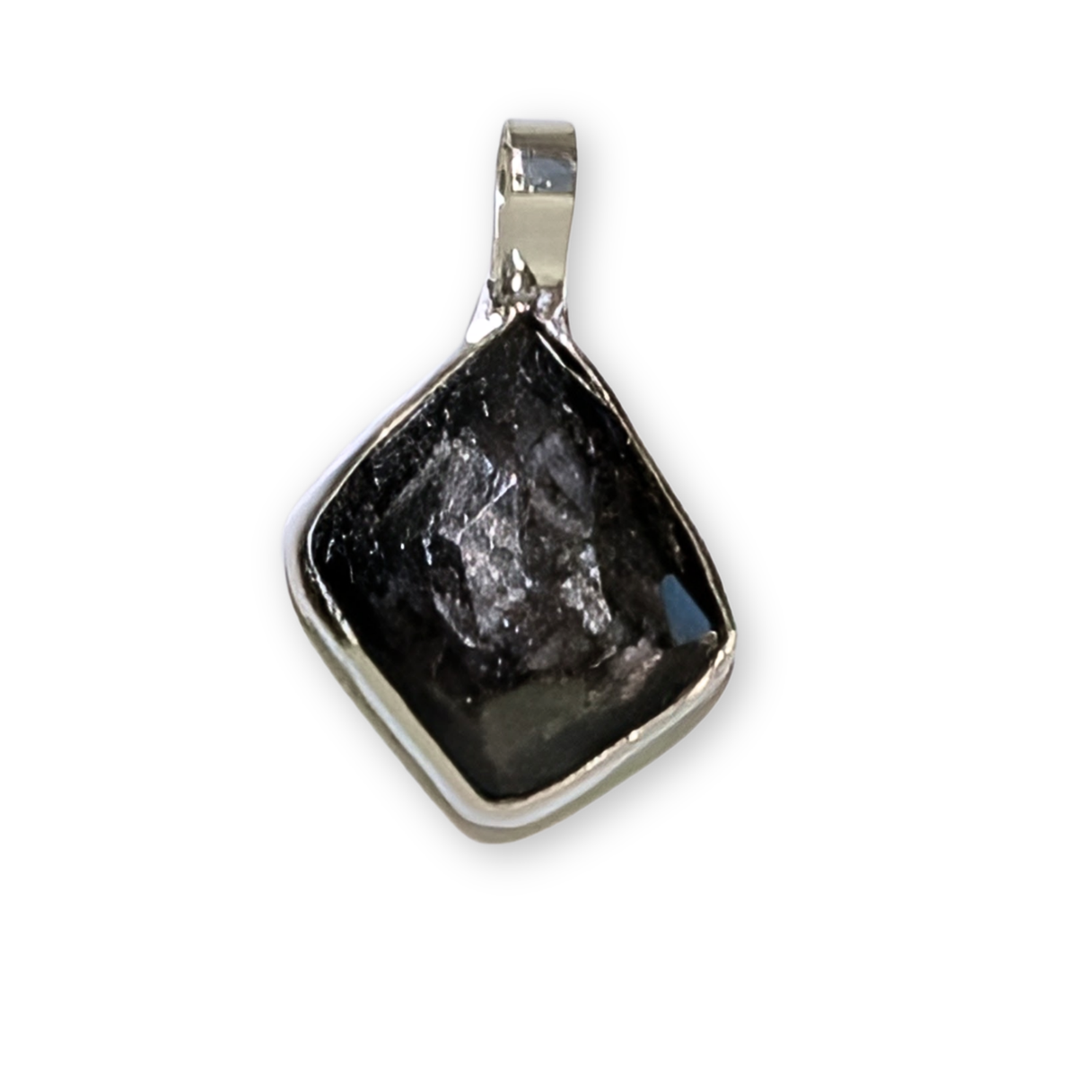 Dark Gray Rosecut Sapphire Pendant with a Silver Chain