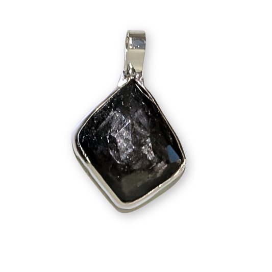 Dark Gray Rosecut Sapphire Pendant with a Silver Chain