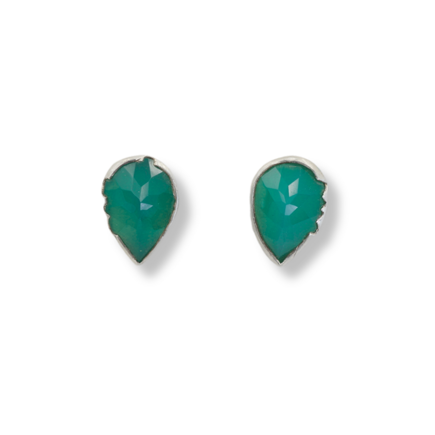 Silver and Green Onyx Candy Stud Earrings