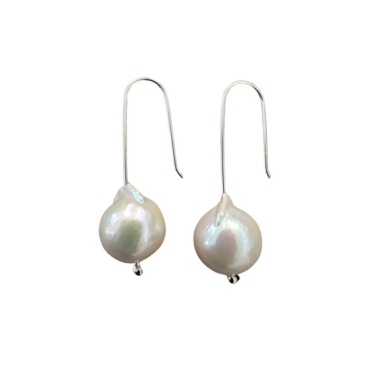 Long White Edison Pearl Drop Earrings