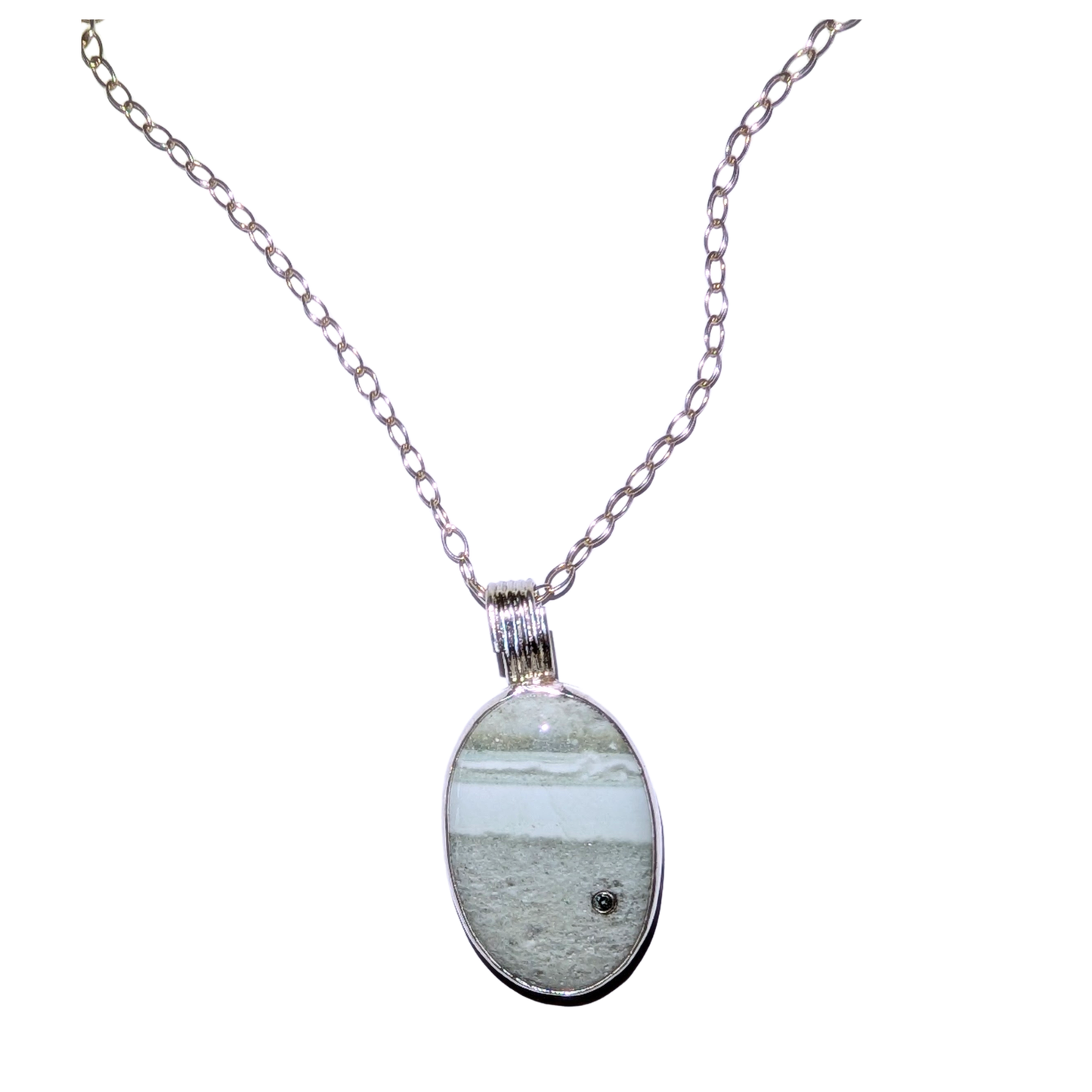 Chalcedony Pendant with Sapphire on a Silver Chain
