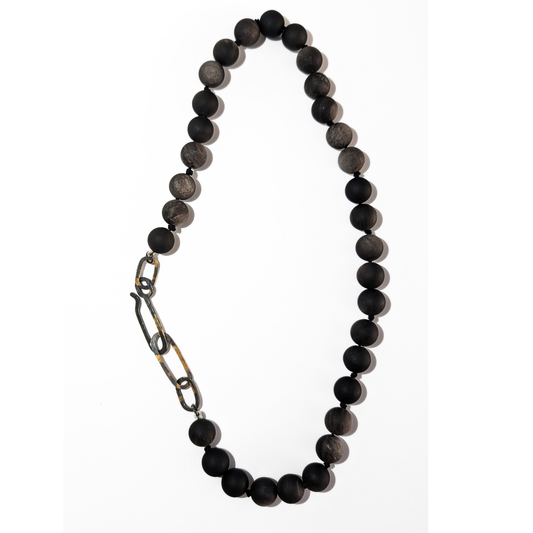 Matte Silver Onyx with Silver and Gold Accents Necklace