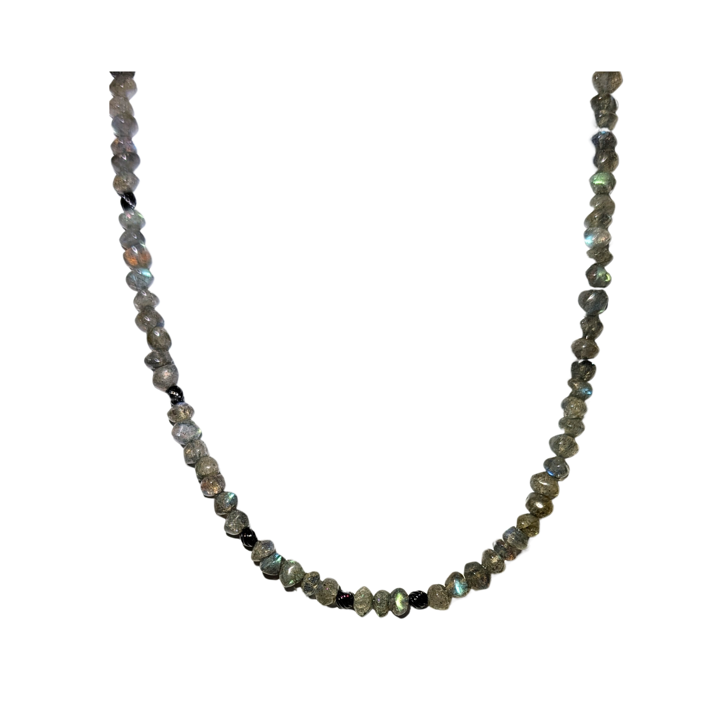 Labradorite Bead Necklace with Accent Beads and Sterling Silver