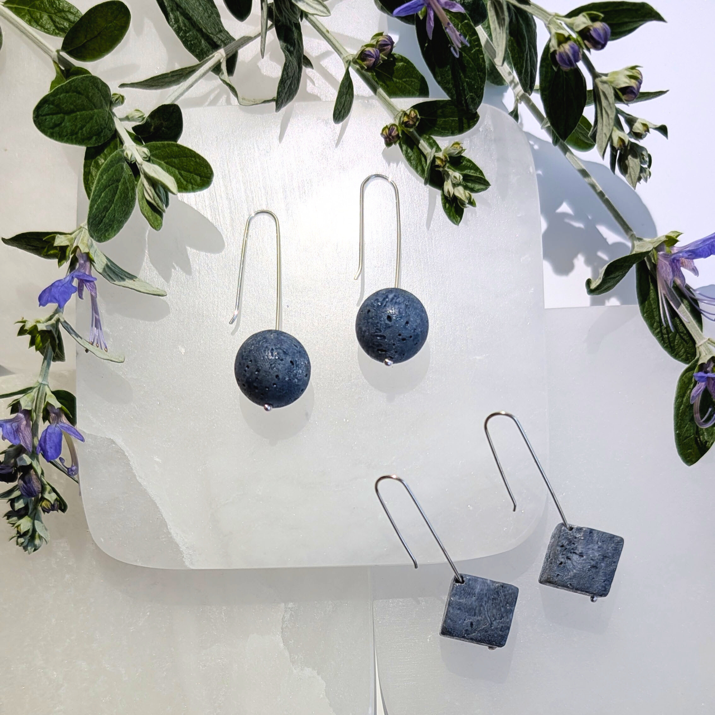 Blue Sponge Coral Cube Earrings
