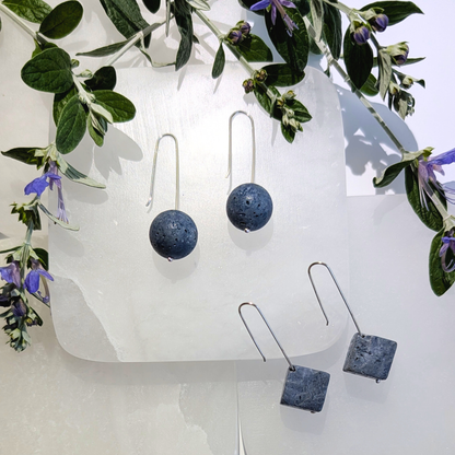 Blue Sponge Coral Cube Earrings