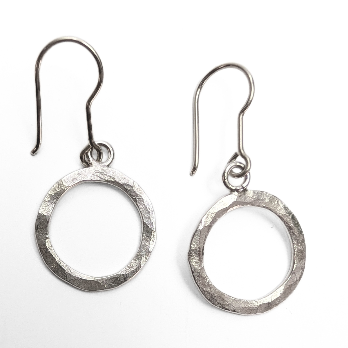 Hammer Textured Silver Orbit Earrings