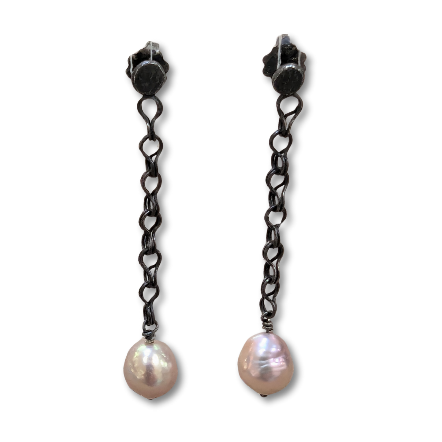 Oxidized Long Pastel Fireball Pearl Dangle Earrings