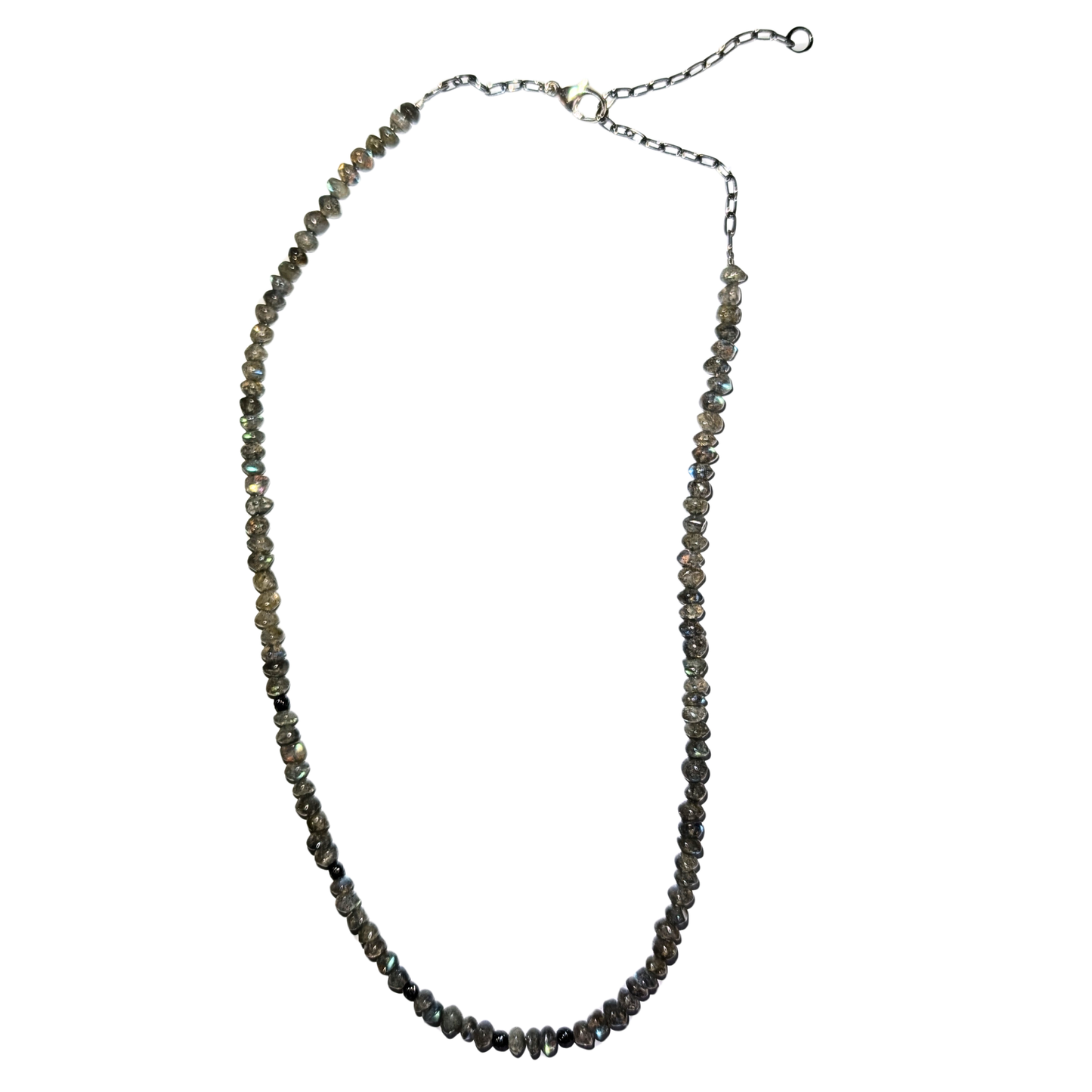 Labradorite Bead Necklace with Accent Beads and Sterling Silver