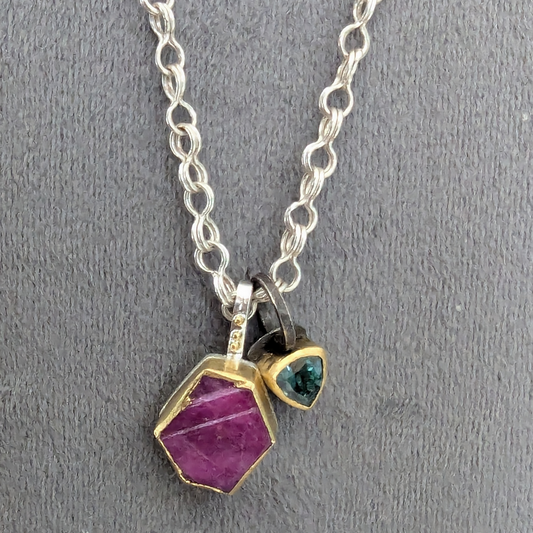 Gold and Silver Record Keeper Ruby Pendant