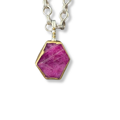 Gold and Silver Record Keeper Ruby Pendant