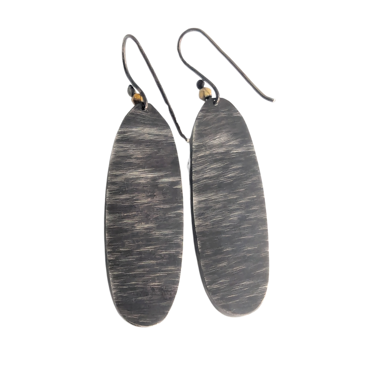 Dark Silver Dangle Fossilized Wood Earrings