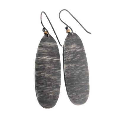 Dark Silver Dangle Fossilized Wood Earrings