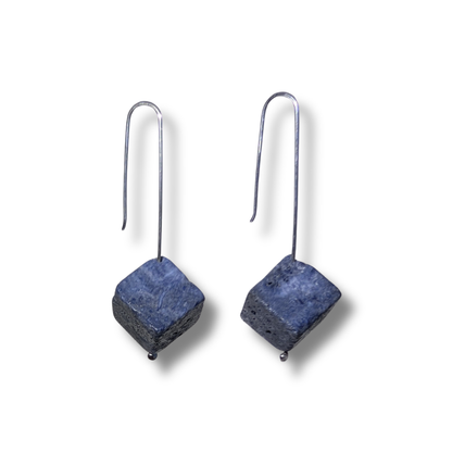 Blue Sponge Coral Cube Earrings