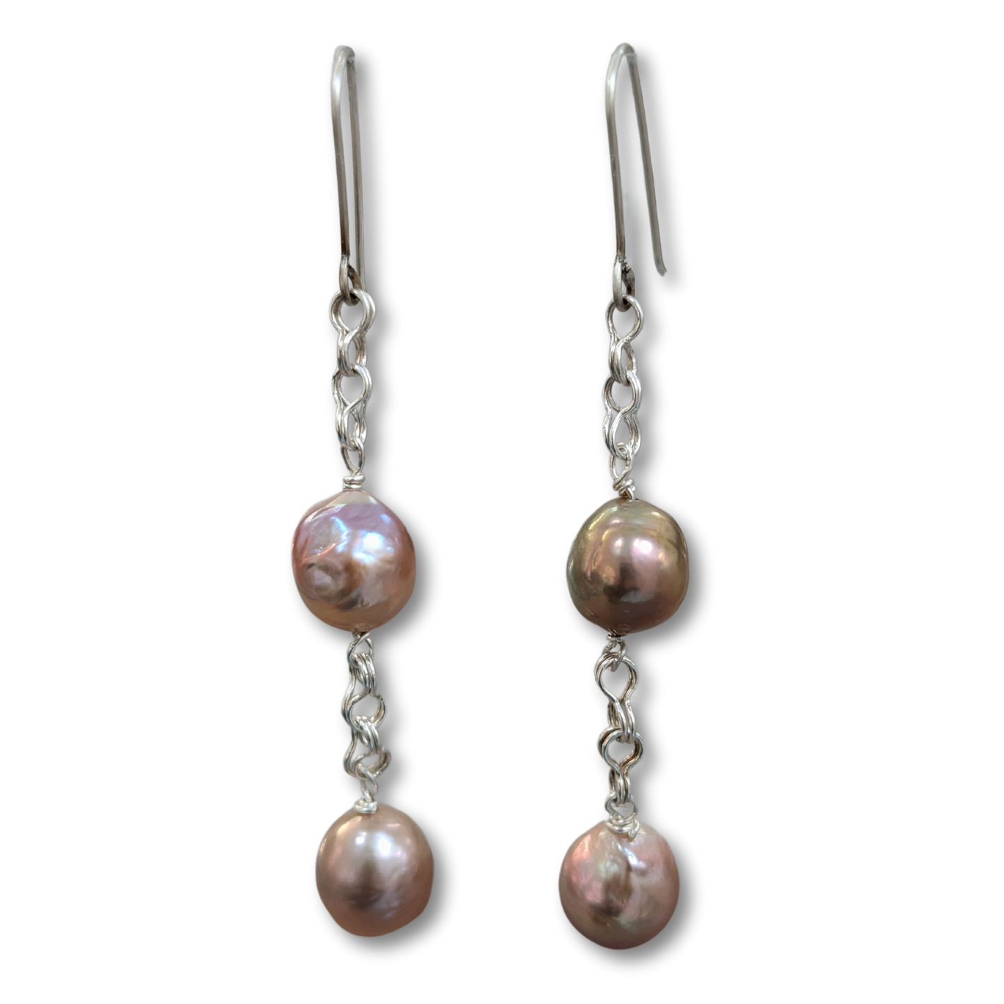 Long Pastel Fireball Double Pearl Dangle Earrings