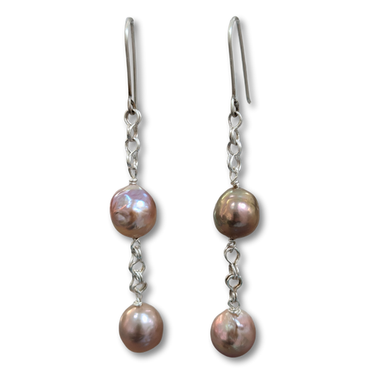 Long Pastel Fireball Double Pearl Dangle Earrings