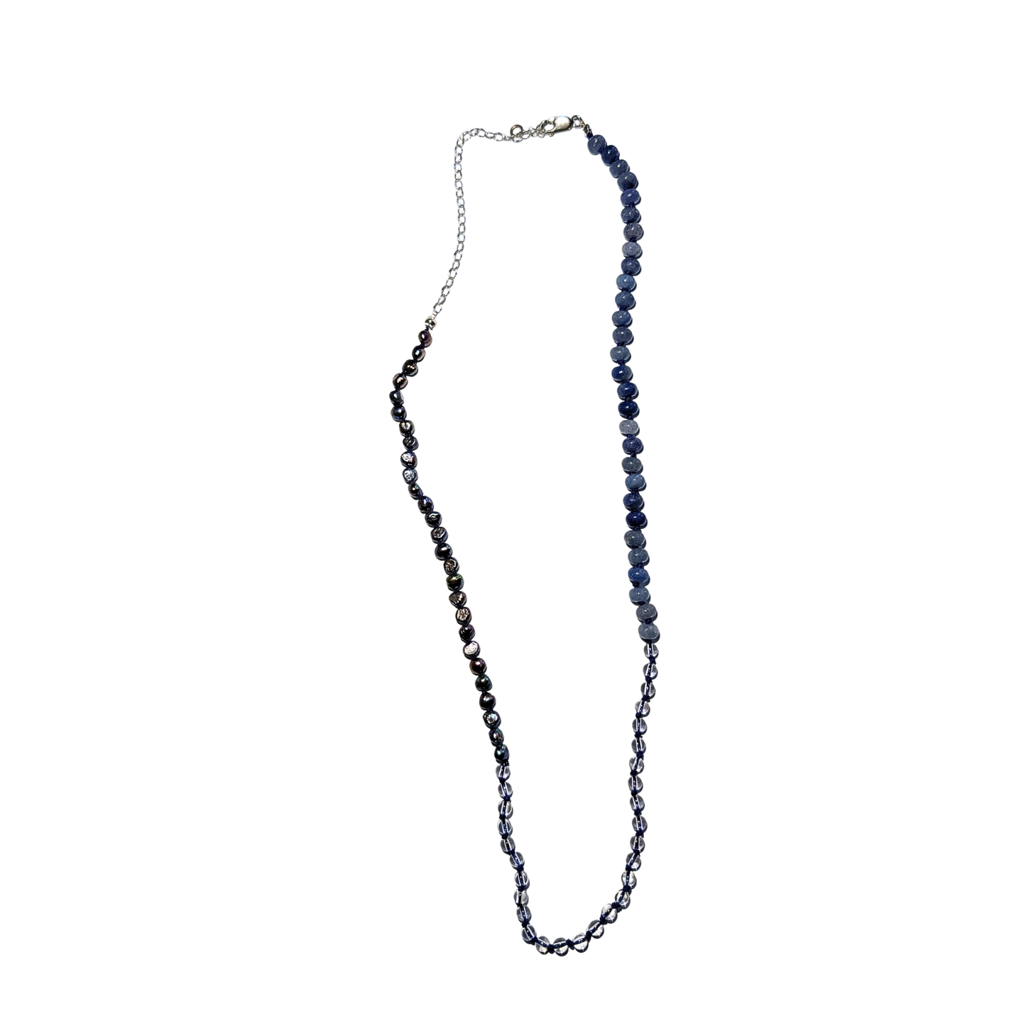 Mixed Aventurine, Pearl and Rock Crystal Necklace with Sterling Silver