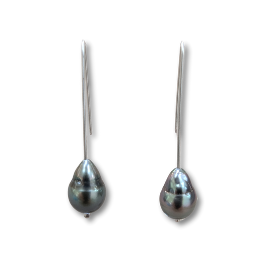 Long Dark Tahitian Pearl Drop Earrings