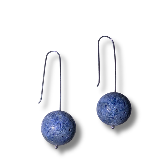 Blue Sponge Coral Ball Earrings