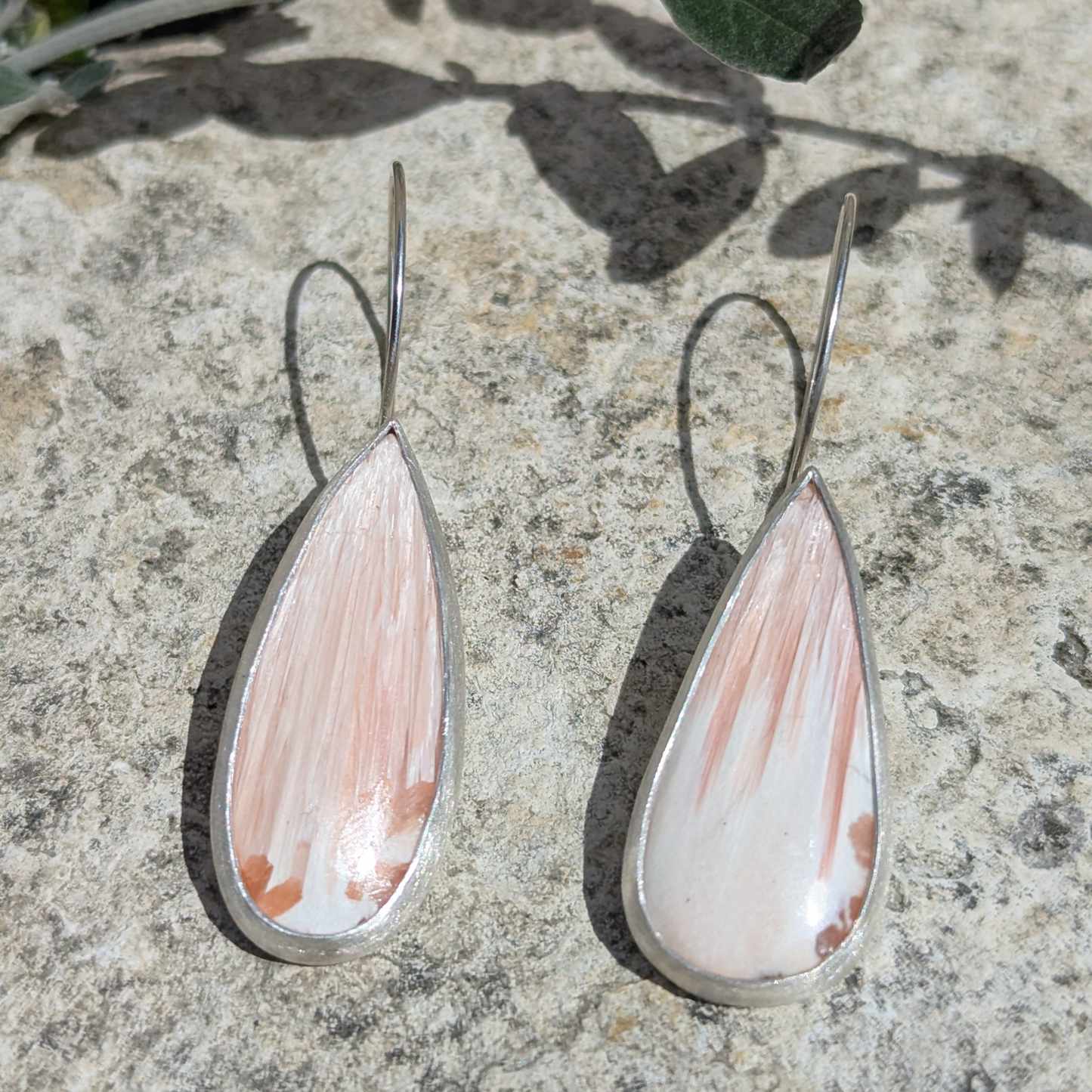 Teardrop White and Pink Agate Earrings