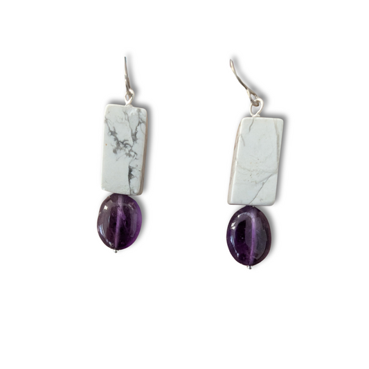 Amethyst and Howlite Earring