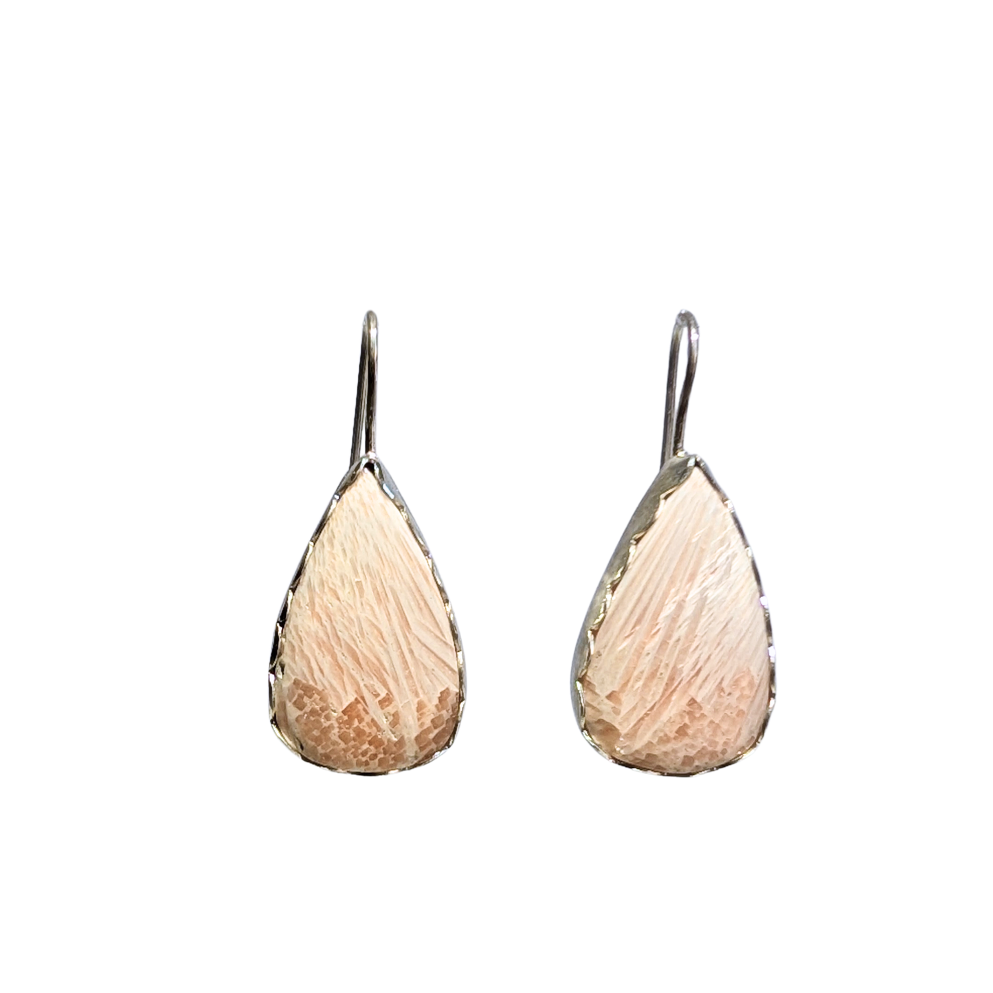 Teardrop Scolecite Earrings with Scalloped Bezel