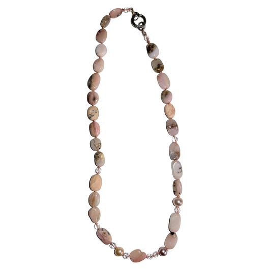 Pink Opal, Pearl and Rock Crystal Necklace