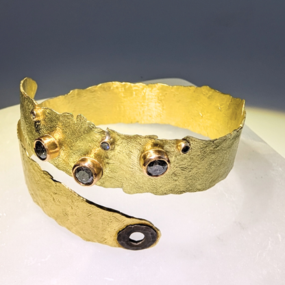 Hammered Gold Cuff with Diamonds