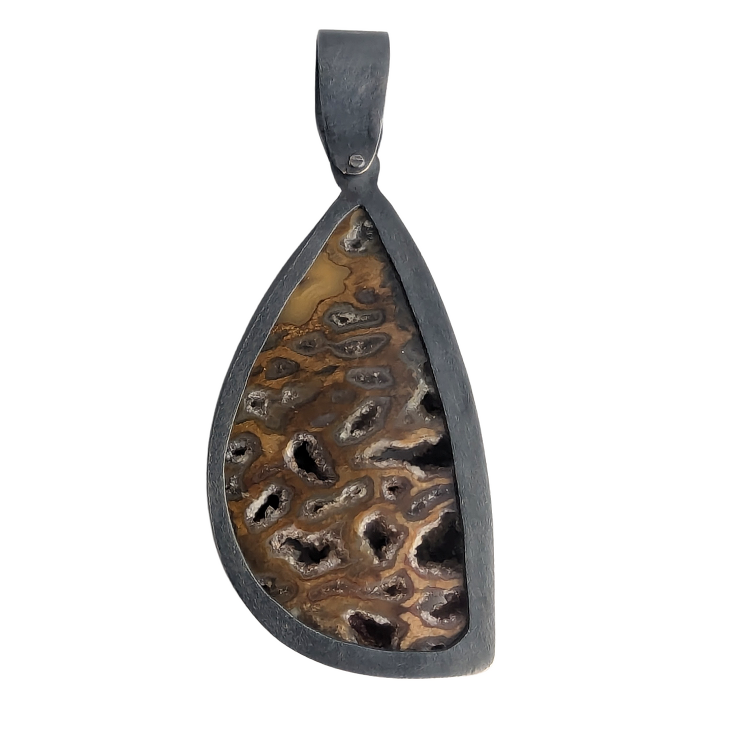 Dark Silver Fossilized Wood Pendant with Champagne Diamond