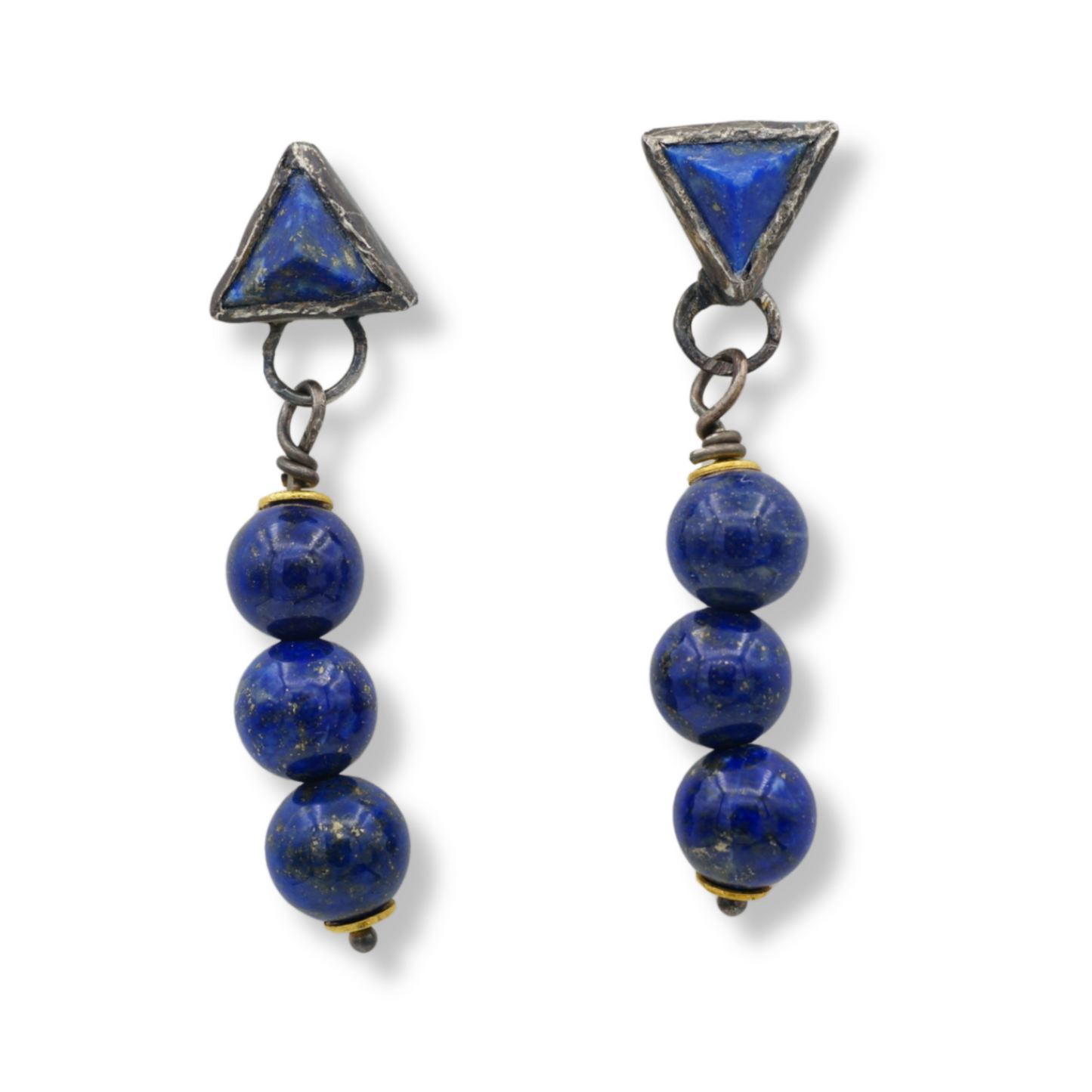 Lapis Lazuli Bead Twin Dangle Earrings