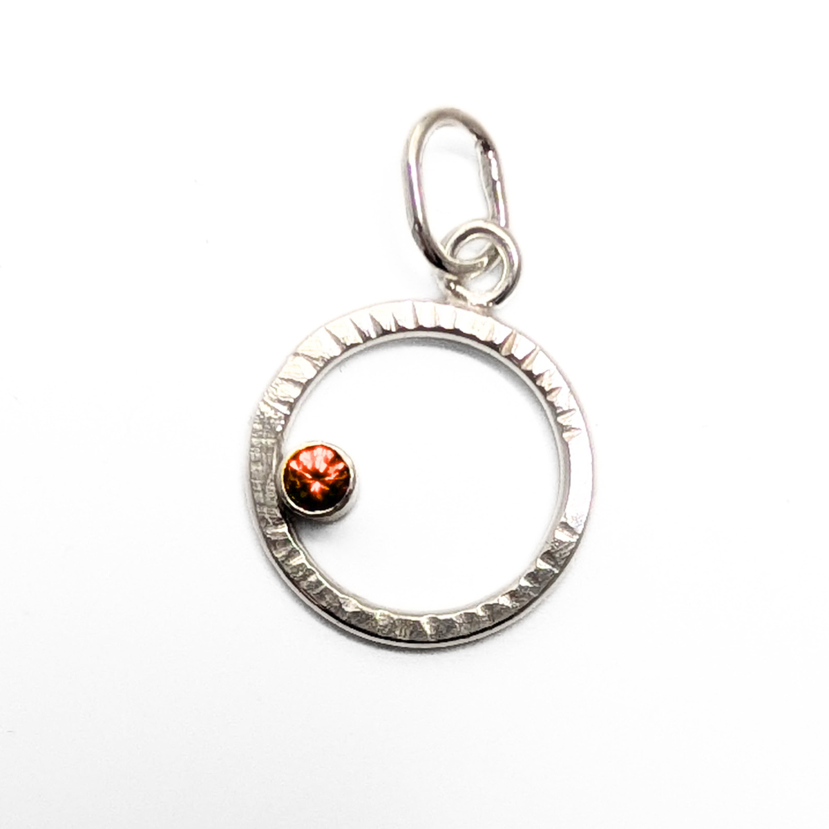Textured Silver Orbit Charm with Orange Sapphire