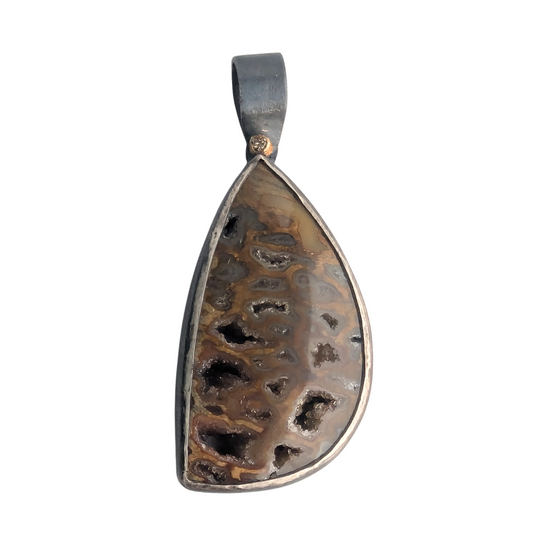 Dark Silver Fossilized Wood Pendant with Champagne Diamond