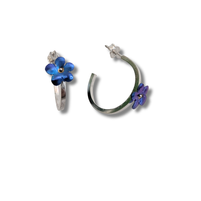 Niobium Flower and Sterling Silver Hoops