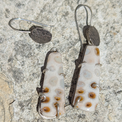 Convertible Silver Dangle Fossilized Coral Earrings