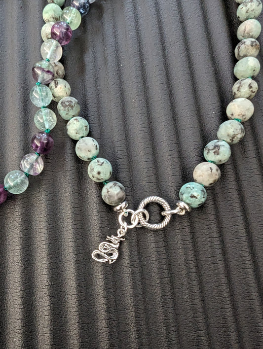 Matte Jade Beaded Necklace with Dragon