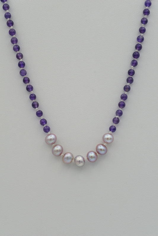 Lavender Pearls with Amethyst on white Silk (long)