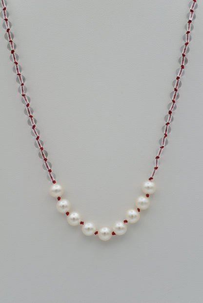 Pearls with Quartz on Garnet Red Silk (long)
