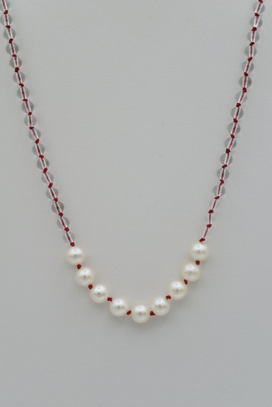 Pearls with Quartz on Garnet Red Silk (long)