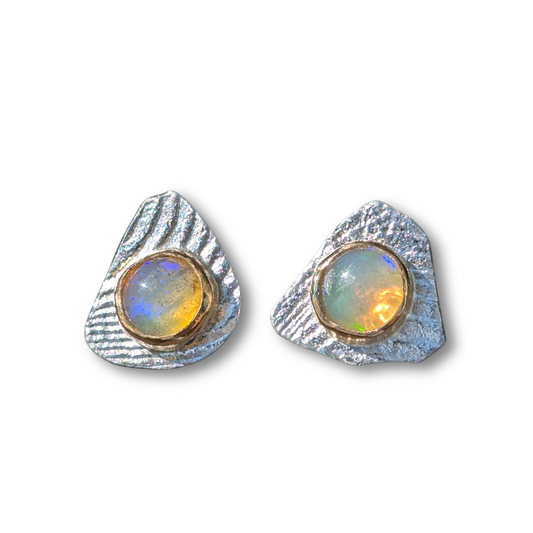 Silver and Opal Ripple Stud Earrings