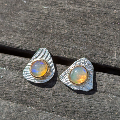 Silver and Opal Ripple Stud Earrings