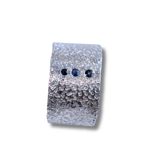 Wide Bright Sand Ring with 3 Blue Sapphires - Size 10