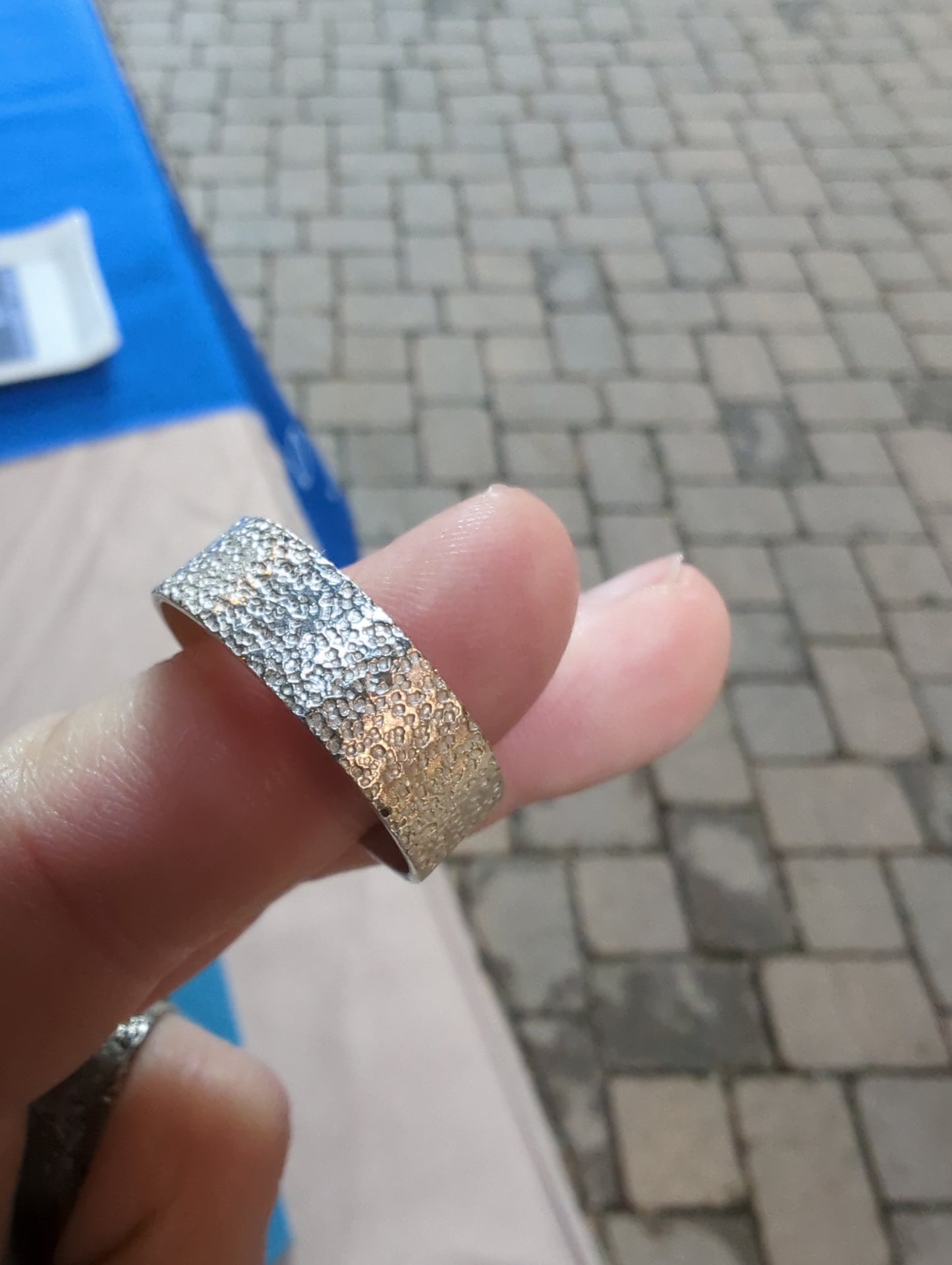 Large Bright Hammered Ring