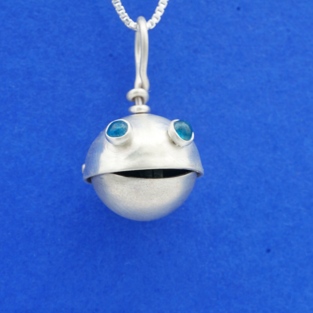 Bauble Head Pendant with Silver Tongue and Blue Apatite Eyes