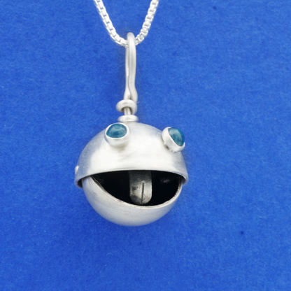 Bauble Head Pendant with Silver Tongue and Blue Apatite Eyes