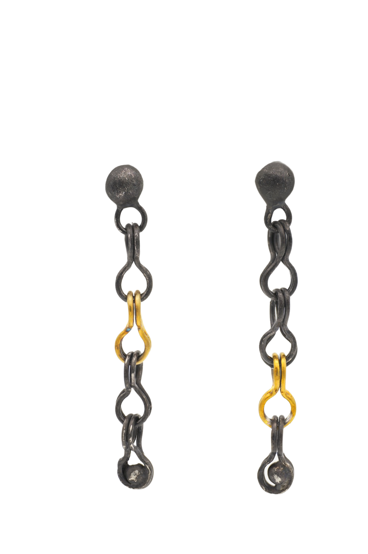 Sailors Chain Oxidized Silver Dangle Earrings with Gold Accent